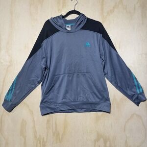 Adidas ClimaWarm Hoodie Mens Large Gray Black Pullover 3 Stripe Active